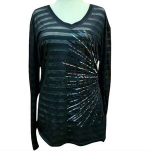 Striped 🖤 Black Sequin Women's Top 🖤 By Rock & Roll Cowgirl XL